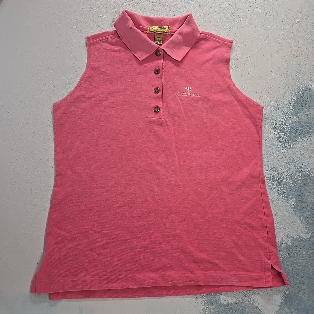 VTG Cross Creek Ladies Size M Sleeveless Polo Shirt Pink Cinco‎ Ranch Cotton USA